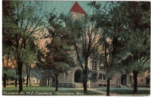 Antique Color Postcard Algoma & M.E. Church Oshkosh, WI #1450 - Picture 1 of 2