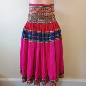 Vintage 1940's Banjara Skirt Pink Embroidered Applique Ghagra Small - Picture 1 of 13