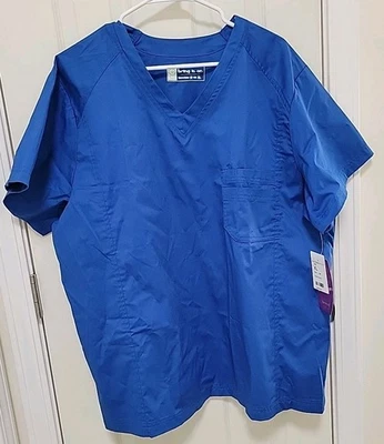 White Swan Bio Bring It On scrub top XL Blue NWT RN# 16742 Stretch 2 pocket  - Image 1 of 4