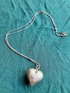 Vintage Sterling Silver 925 Large Puffy Heart Pendant Sterling Italy Chain 24” - Picture 1 of 5