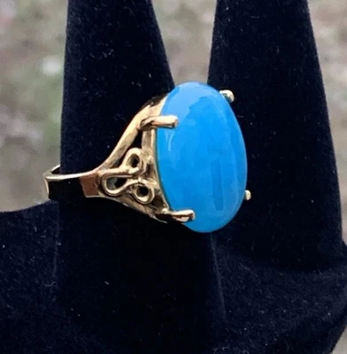 Коктейльное кольцо размер 7 женское 18 карат GP цвет морской волны синий/зеленый кабошон камень - Изображение 1 из 4