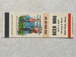 AQ397 Vintage Matchbook Cover Beer Mug Restaurant Wolf Point Montana MT - Picture 1 of 2
