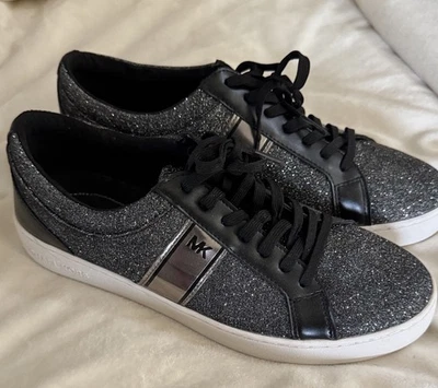 Michael Kors Juno 条纹 系带 运动鞋 闪耀 MK 标志 黑色 W11 码 — 第 1/4 张图片