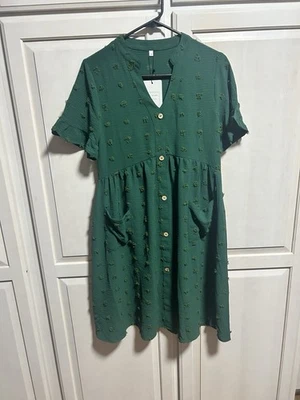 NWT Women’s Maternity Dress Lantern Sleeve Jacquard Dot Babydoll Dress Size S - Image 1 of 4