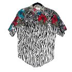 Vintage Casey & Max Zebra kurzärmeliges geknöpftes Shirt Damen Größe S