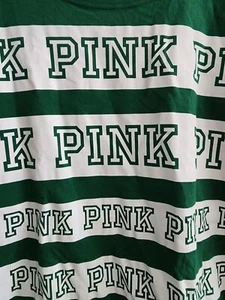 Victoria Secret PINK Green Cropped Logo Long Sleeve Top Small Front Sleeve Hits - Picture 1 of 7