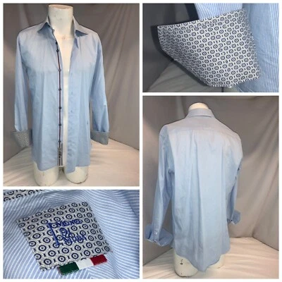 Stanbridge Monte Di Moda Flip Cuff Shirt 15.5 34 Blue Stripe Italy YGI J0-108 - Image 1 of 4