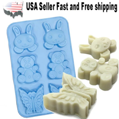 6 Cavity Butterfly Rabbit Bear Shaped Silicone DIY Handmade Soap Mold ~US Seller - Image 1 of 4