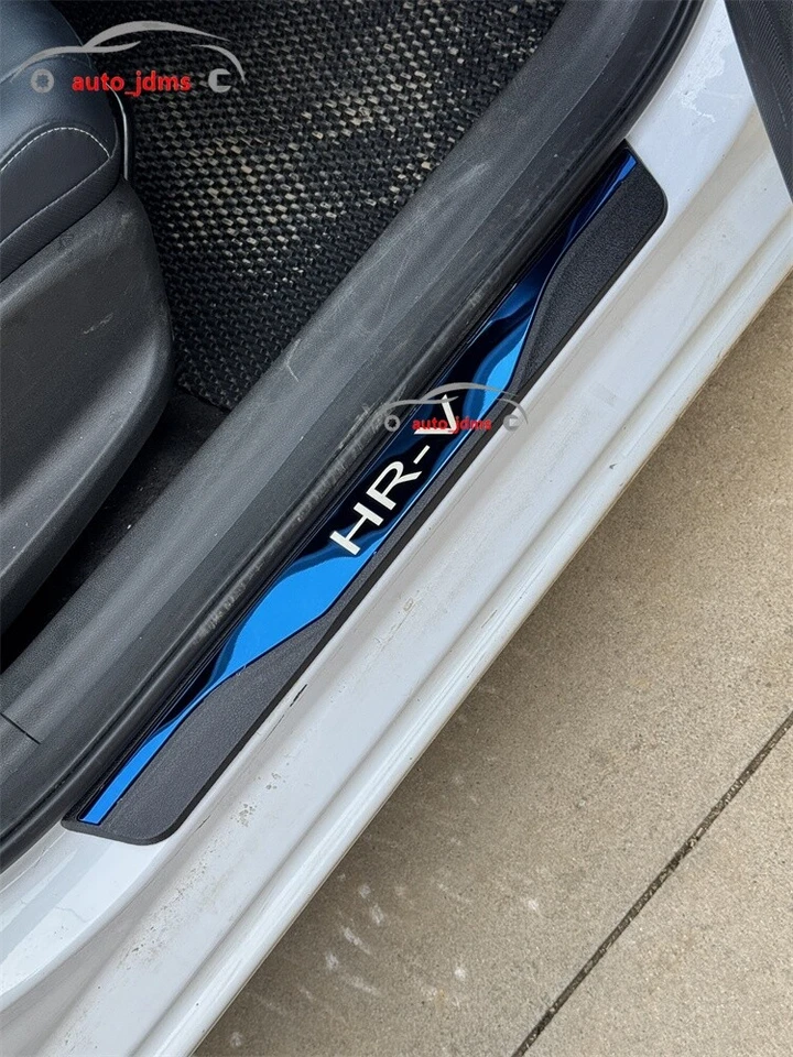 Protector de peldaños de panel de cubierta de umbral de puerta azul 4 piezas para accesorios Honda HR-V Foto 1 de 4