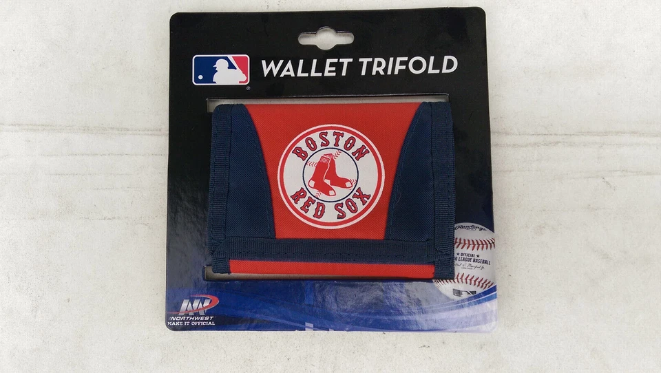 New MLB Licensed  Navy Nylon Tri-Fold Wallet  Clear Pocket Boston Red sox - Image 1 of 4
