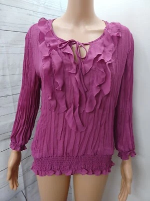 Blusa Sunny Leigh Feminina Rosa Roxa Manga Longa G Semitransparente Decote Amarrado Camponesa - Imagem 1 de 4
