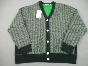 Lacoste Sweater Women 12 Green Monogram Cardigan Button Up Loose Fit Pockets - Picture 1 of 9