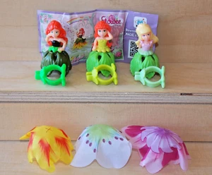 JUEGO COMPLETO DE 3 FIGURAS DE HADAS DE FLORES + PAPELES KINDER JOY SORPRESA HUEVOS JUGUETES 2015 - Imagen 1 de 1