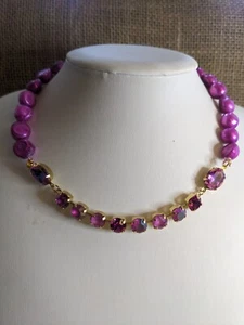 Hot Fuschia Swarovski Crystal & Magenta Baroque Pearls Statement Necklace - Picture 1 of 8