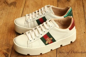 Gucci Ace Bee White Leather Snake Skin Trainers Ladies UK 1.5 US 4.5 EU 34.5 - Picture 1 of 13