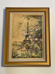 VINTAGE PAINTING PARIS FRANCE TOWER LANDSCAPE IMPRESSIONIST SIGNED LISTED 1950'S - Picture 1 of 11