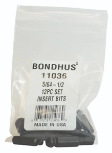 Bondhus 12pc 1/4in Shank Hex Insert Bit Set Ball End SAE Standard 5/64-1/2 USA - Picture 1 of 3