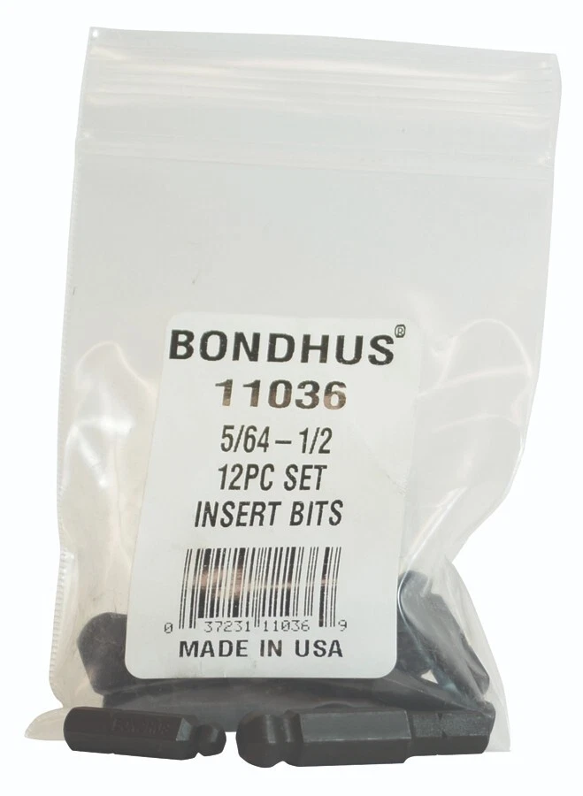 Bondhus 12pc 1/4in Shank Hex Insert Bit Set Ball End SAE Standard 5/64-1/2  USA - Image 1 of 3