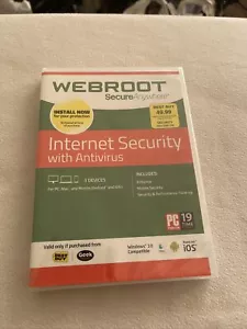 Webroot Internet Security w/Antivirus Windows 10 Compatible 3 Devices NEW SEALED - Picture 1 of 4