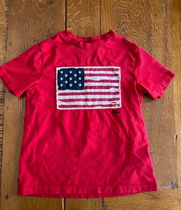 EUC Polo Ralph Lauren USA Flag T-shirt Boys Size 5 Cotton Red Short Sleeve - Picture 1 of 6