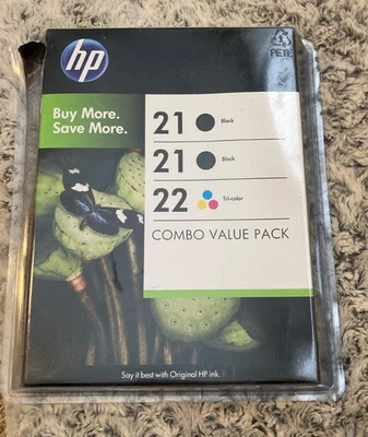 HP 21+22 Ink Cartridge Combo Value Pack (2) 21 Black (1) 22 Tri Color - Sealed - Image 1 of 4