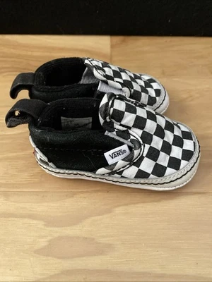 全新 范斯 婴儿 一脚蹬 V 婴儿床格子鞋 黑色 真白色 尺码 1 美国 婴儿 — 第 1/4 张图片