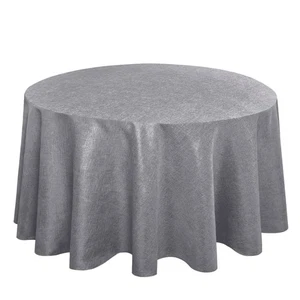 Round Linen Tablecloth 120 Inch Wrinkle Stain Resistant Polyester Grey Cloth - Picture 1 of 6
