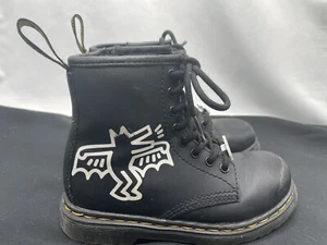 Dr Martens Keith Haring Combat Boots Toddler Youth 11 Black Leather Zip 1460 - Picture 1 of 8