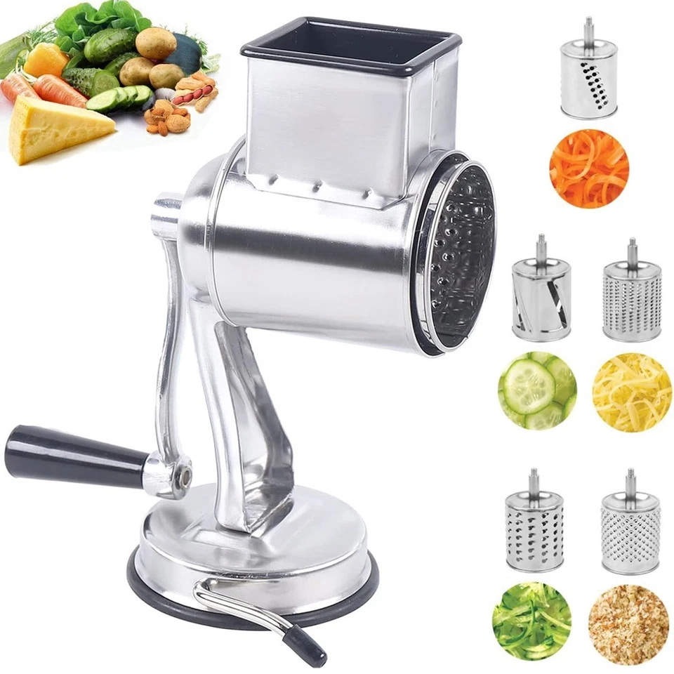 Stainless Steel Rotary Cheese Grater Hand Drum Slicer Crank Vegetable Chopper US
