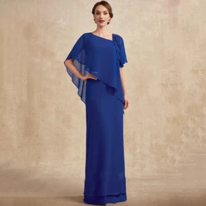 Vestidos de madre de la novia de media manga con cuentas cremallera trasera vestidos de invitada de boda - Imagen 1 de 11