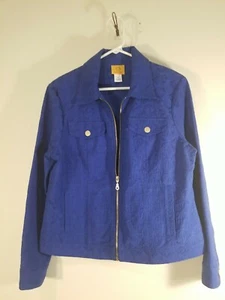 Ruby Red Blue Embossed Jacket Size 12 Zip Up Great Shape - Picture 1 of 5