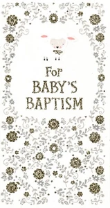 Tarjeta de felicitación de primavera de día bebé cordero de Dios blanco bautizo oro blanco - Imagen 1 de 3