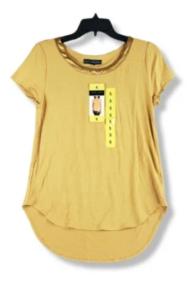 Top Joan Vass New York Mujer Cuello Satinado, Manga Corta Caléndula, Talla Pequeña Foto 1 de 4
