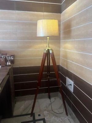 Natural Wooden Tripod Floor Lamp Tall Standing Lamp for Living Room Home Decor - Image 1 of 4