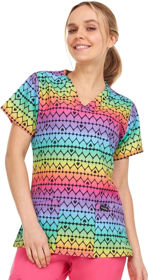 {2X} MediChic Medical Uniform Scrub Top Printed - Image 1 of 1