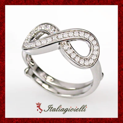 Splendente Anello Infinito Brillante in Argento 925 Rodiato Oro Bianco - Immagine 1 di 4