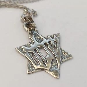 Star of David Shalom Pendant Necklace Sterling Silver 925 Men's Unisex VTG Gift - Picture 1 of 17