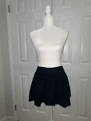 HOLLISTER Navy Dark Blue Lace Cotton Blend A-Line Flow Layer Mini Skirt Size S - Image 1 of 4