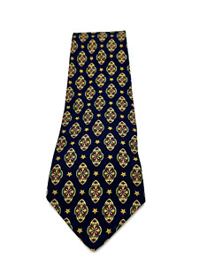 Vintage Tommy Hilfiger Mens Navy Blue Patterned Wide 100% Silk Neck Tie Made USA