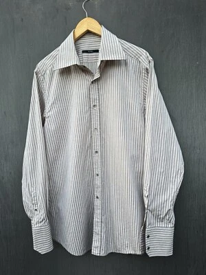 Authentic Gucci Vintage striped Beige/gray shirt size 43/17 - Image 1 of 4