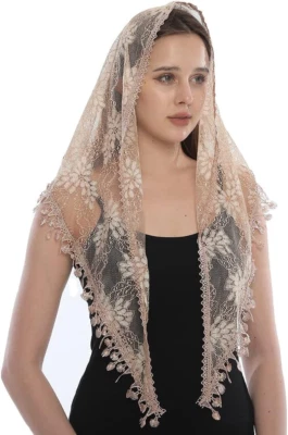 LMVERNA Velo de Encaje Triángulo Mantilla Cabeza de Iglesia Cubierta Bufanda Latina para Misa We Foto 1 de 4