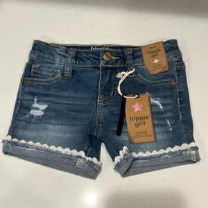 Hippie Girl Shorts Girls Shortie Reg Rise Stretch Denim Adj Waist Size 4,5,6,6X - Picture 1 of 6