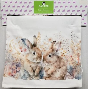 Corredor de mesa de cocina estampado en tela (13"x72") CONEJITOS DE PASCUA EN UN CAMPO DE FLORES, HL - Imagen 1 de 12