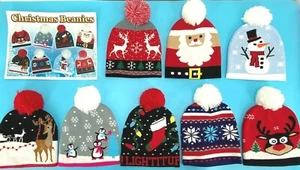 Kids Ages 1-5 Christmas Pom Pom Hat Ugly Sweater Warm Winter Santa Xmas Cap  - Picture 1 of 9