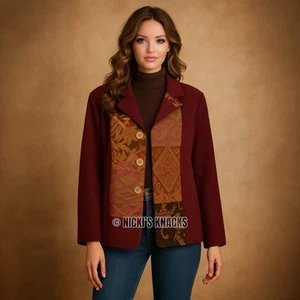 Boho Patchwork Embroidered Blazer Jacket Size L Fall Tapestry Vintage Allure - Picture 1 of 8