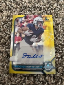 2021 Bowman University Jalen Tolbert Chrome Prospects Auto Yellow /75 Cowboys - Picture 1 of 3