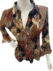 Cato Women's Blouse Size M, BlackOrange Paisley Long Sleeve Button Front Shirt - Picture 1 of 8