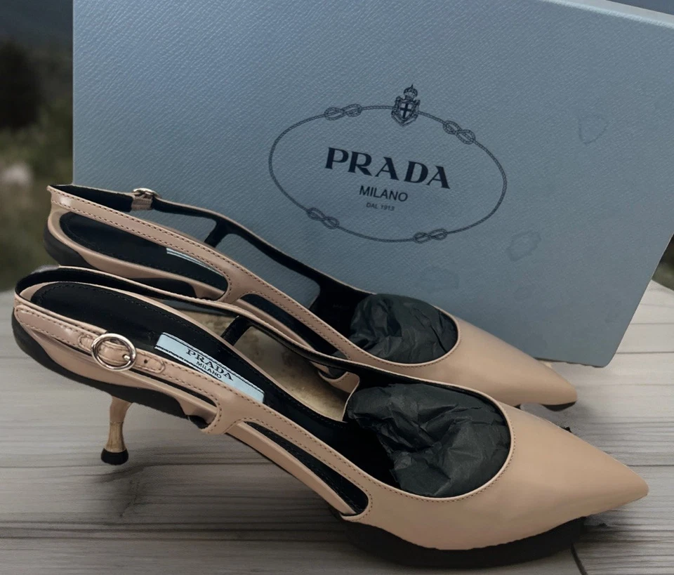 Черные туфли-лодочки с логотипом Prada Slingback Nude размер 38 - Изображение 1 из 4