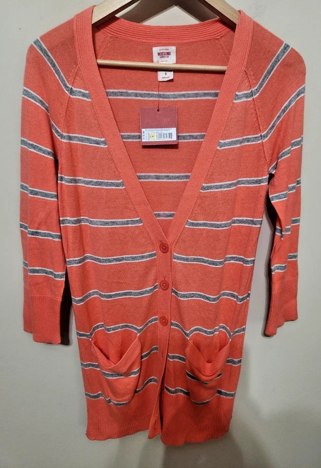 Cárdigan para mujer Mossimo Supply pequeño 100 % naranja gris a rayas abotonado nuevo con etiquetas Foto 1 de 4