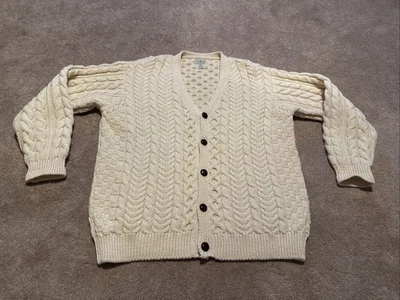 Cardigã suéter vintage LL Bean XL masculino 100% lã marfim Irlanda pescador robusto - Imagem 1 de 4